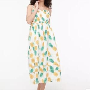 Women's J.Crew Pineapple Dress Midi Size 12 Pockets Smocked Preppy Fruit